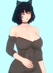 1girls blake_belladonna cat_ears cleavage clothed_female onlyrubez rwby solo_female yellow_eyes