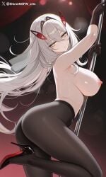 ai ai_generated dancing genshin_impact nipples ronova_(genshin_impact) shineinsfw stokings uncensored_breasts wet, white_hair yellow_eyes
