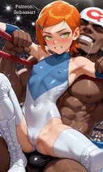 aged_up ai_generated aroused ben_10 blush bodysuit defeated domination erect_nipples erect_nipples_under_clothes green_eyes gwen_tennyson jobber mature_female paid_reward_available patreon petite petite_female red_hair sebassart size_difference small_breasts spandex sportswear sweat thick_legs thin_waist tight_clothing tight_fit wrestling wrestling_outfit wrestling_ring wrestlingryona