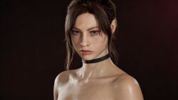 1girls blue_eyes claire_redfield claire_redfield_(jordan_mcewen) female female_only nude nude_female resident_evil resident_evil_code_veronica sweat
