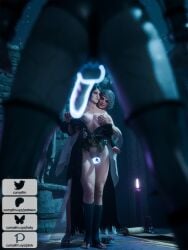 areolae baldur's_gate_3 black_hair breast_grab breasts currysfm dame_aylin female isobel_(baldur's_gate) light-skinned_female light_skin nipples shadowheart