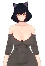 1girls black_hair black_hair_female blake_belladonna cat_ears cleavage clothed_female onlyrubez rwby solo_female yellow_eyes