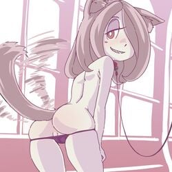 2018 breasts female female_only furry_ears furry_tail little_witch_academia orenji panties pink_hair pussy red_eyes smile solo sucy_manbavaran vagina