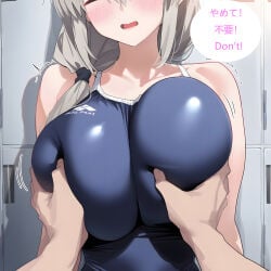 1girl ai_assisted ai_generated beautiful_girl big_ass big_breasts bluebird curvy female school_swimsuit sexy thighhighs uzaki-chan_wa_asobitai! uzaki_tsuki