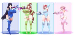 4girls aryawhatuask doki_doki_literature_club huge_breasts looking_at_viewer monika_(doki_doki_literature_club) natsuki_(doki_doki_literature_club) nipple_bulge sayori_(doki_doki_literature_club) small_breasts tenga tenga_outfit yuri_(doki_doki_literature_club)