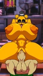 1boy 1girls 2017 animatronic anthro areola ass bear beard big_ass big_breasts big_butt big_penis bow_tie breasts comic erection facial_hair female five_nights_at_freddy's half-closed_eyes hat huge_breasts huge_cock human looking_back looking_down machine male male_human/female_anthro male_human/female_robot mammal navel nipples open_mouth penis robot rule_63 security_guard straight thegeckodemon thegeckoninja tongue video_games
