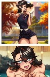 1girls asian_female black_background breasts college_student female female_only ichirenn61 japanese_female marvel marvel_rivals peni_parker peni_parker_(marvel_rivals) pussy red_eyes small_breasts solo_female spider-man_(series) yaki_chun