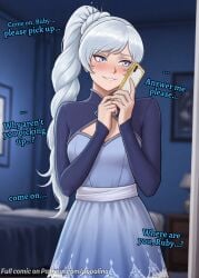 ai_generated calling cellphone cheating cuckold cuckquean netorare ntr orientation_play popalina rwby solo text weiss_schnee