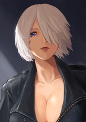 1girls ametsuchidoji angel_(kof) big_breasts blue_eyes king_of_fighters light-skinned_female light_skin pale-skinned_female pale_skin short_hair thick white_hair