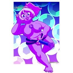 amethyst_(gem) amethyst_(steven_universe) big_breasts chubby chubby_female femdom looking_at_viewer looking_down_at_viewer nude nude_female pubic_hair purple_body purple_nipples purple_skin side_ponytail steven_universe steven_universe:_the_movie steven_universe_future strap-on strapon whip