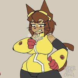 1girls 2d 2d_animation animal_ears animated blush bouncing_breasts breasts_out brown_hair cat_ears cat_tail female gameoverse kit_(gameoverse) kit_bodega kromebutcool large_breasts mp4 no_sound sweat sweaty sweaty_breasts tagme tail unzipped unzipped_bodysuit video