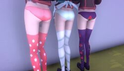 amai_odayaka back_view blue_panties kizana_sunobu osana_najimi_(yandere_simulator) panties pink_panties purple_panties stockings yandere_simulator