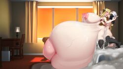 1futa 1futa1girl 1girls black_legwear blonde_hair blue_hair cum_everywhere cum_inflated_belly cum_inflation cumming_inside cynthia_(pokemon) dawn_(pokemon) excessive_cum futa_on_female hikari_(pokemon) huge_balls huge_breasts kawahagitei lactating pokemon shirona_(pokemon) small_dom_big_sub