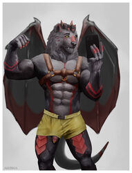 asatrua canine dragon harness horn hybrid kemono leather male male_only mammal muscular penis piercing solo uncut wings wolf