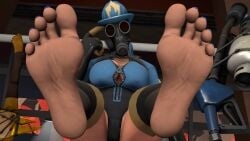 1girls 3d 3d_(artwork) axe barefeet barefoot blue_fempyro_(team_fortress_2) blue_toenails boob_window breasts_out confused edit feet fempyro firefighter_helmet flamethrower foot_fetish foot_focus gas_mask gloves jumpsuit kombatkatto light-skinned_female looking_at_viewer painted_nails painted_toenails pov pov_feet pyro_(team_fortress_2) question_mark sfm sitting soles source_filmmaker source_filmmaker_(artwork) straps team_fortress_2 text tf2 thighhighs thighs toes unzipped_bodysuit valve