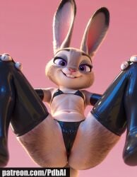 1girls ai_generated ass bunny_girl cameltoe facesitting gloves judy_hopps latex micro_bikini pdbai pose pov shortstack slim tagme thighhighs zootopia