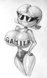 big_breasts bikini disney female huge_breasts knick_knack large_hips mega_milk monochrome noonun pixar short_hair sketch smiling sunglasses sunny_miami thin_waist underboob wide_hips