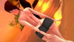 1girls ass ass_focus green_eyes logang45 long_hair long_hair_female looking_back pyrrha_nikos red_hair red_hair_female rwby short_shorts solo_female