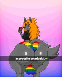 1boy 1femboy 2026 absurd_res anthro big_butt bubble_butt butt canid canine clothing dash_(mgdire671) digital_media_(artwork) eyelashes femboy fur furry gay girly grey_body grey_fur hellaverse hellhound helluva_boss helluva_boss_oc hellwolf hi_res holding_phone huge_butt looking_at_viewer male_only mammal mgdire671 mythological_canine mythological_creature nails oc oc_only orange_hair panties phone pride_month rainbow_panties rainbow_underwear red_sclera sexy sweater text thick_thighs underwear white_eyes wide_hips wolf