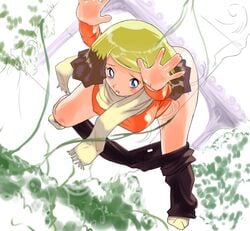 1girls alice_(pokemon) blonde_hair blue_eyes blush breasts feet female footwear human_only nintendo otsukare pants_down pokemon pokemon:_the_rise_of_darkrai pokemon_(anime) pokemon_(movie) socks solo straight_hair