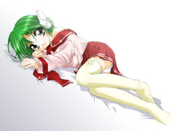 clothing green_eyes green_hair multi_(to_heart) panties robot_ears school_uniform short_hair skirt stockings to_heart to_heart_(series) underwear