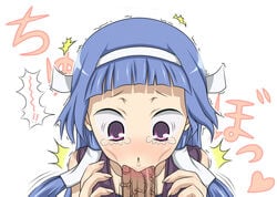 bangs blue_hair blunt_bangs clothing fellatio hair_tubes hairband hr kannagi long_hair nagi oral penis pov purple_eyes tears trembling uncensored veins veiny_penis