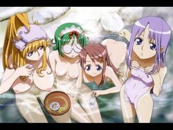 ass blonde_hair blue_eyes breasts brown_hair eina female female_only ferret glasses gravion green_hair gusuku_luna hairband hanging_breasts huge_breasts leele long_hair masami_obari multiple_girls nipples nude official_art onsen oobari_masami ponytail purple_hair scan tachibana_mizuki tied_hair towel