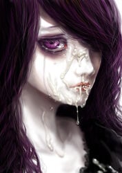 1girls copyright_request cum cum_in_nose cum_on_face facial female female_only goth inuboe pale purple_eyes purple_hair solo tears