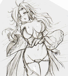 blush breasts cape censored cleavage female female_only final_fantasy final_fantasy_iv green_eyes green_hair human large_breasts long_hair loose_clothes mokomoko_yanakku monochrome oikawasyu panties panty_pull rydia solo underwear