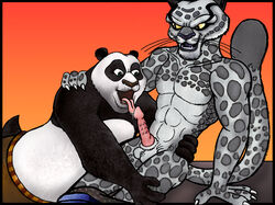2008 2boys anthro balls bear dreamworks duo erection feline fellatio furry gay giant_panda interspecies kung_fu_panda kung_fu_panda_(movie) licking_penis male male_only muscular nude paramount_pictures penis po sex simple_background smile snow_leopard tai_lung_(kung_fu_panda) tongue tongue_out yaoi