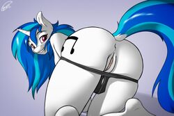 anthro anus clothed clothing equine female flashing horn looking_at_viewer looking_back mammal my_little_pony pussy skimpy skipsy solo unicorn