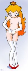 artist_request color crown ear_piercing female female_only flat_chest front_view human mario_(series) nintendo nipples piercing princess_peach smooth_skin solo standing tagme