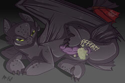 ! 1boy animal_genitalia anus ass barefoot claws dragon dreamworks english_text erection fart feral fuf genital_slit half-closed_eyes how_to_train_your_dragon knot looking_at_viewer lying male male_only nude on_ground on_side penis presenting presenting_anus presenting_hindquarters presenting_penis raised_leg scalie sharp_claws sharp_teeth slit smile smirk solo teeth text toe_claws toothless wings