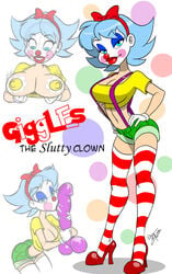 1girls 2012 aeolus aeolus06 areola balloon bent_over bimbo blue_eyes blue_hair blush_stickers breasts breasts_out busty character_name cleavage clown clown_makeup clown_nose crop_top dildo english_text exposed_breasts eyelashes eyeshadow facepaint female female_only giggles_the_slutty_clown hairband hairbow high_heels hot_pants hotpants huge_dildo human improvised_dildo large_breasts lipstick looking_at_viewer looking_down makeup nipples original_character painted_nipples pasties red_bow red_lipstick saliva sex_toy short_shorts shorts signature smile solo striped_thighhighs suspenders text thighhighs uncensored voluptuous