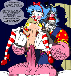 ! 1girls aeolus aeolus06 areola assistant balls big_penis bimbo blue_eyes blue_hair blush_stickers breasts bubbles bubbles_(aeolus06) carrying clitoris clothed_male clothed_male_nude_female clown clown_makeup duo english_text facepaint female female_on_top giggles_the_slutty_clown gloves hair hairband hairbow hairless_pussy high_heels highres hourglass_figure huge_cock human imminent_sex large_breasts large_penis larger_male lipstick long_penis makeup male nipples nude nude_female nude_female_clothed_male open_mouth original_character pasties penis perky_breasts puffy_nipples pussy red_bow red_lipstick size_difference smaller_female speech_bubble spotlight straight striped_thighhighs text thighhighs voluptuous yellow_nipples