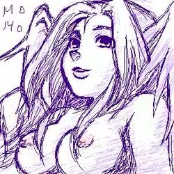 artist_request big_breasts breath_of_fire breath_of_fire_iii female_only large_breasts momo_(breath_of_fire) monochrome sketch solo_female tagme