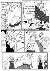 boner broly broly_(dragon_ball_z)_1993 cum doujinshi dragon_ball dragon_ball_z erection legendary_super_saiyan male male_only monochrome multiple_males muscles penis piccolo son_gohan son_goku straight_hair super_saiyan trunks_briefs vegeta yaoi