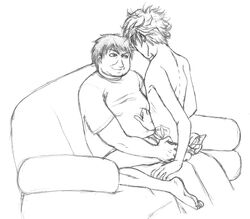 2boys barefoot eric_cartman gay leopold_butters_stotch male male_only money monochrome on_lap sitting south_park tagme underwear yaoi