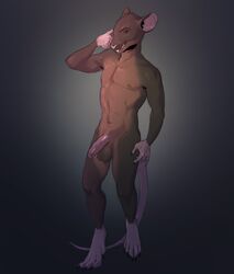 anthro balls brown_fur buckteeth erection fur humanoid_penis licking licking_lips male male_only mammal nude penis precum rat red_eyes rodent saliva shephard solo standing teeth thrushes tongue tongue_out uncut