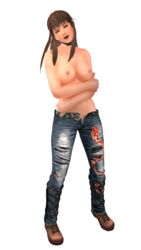 3d belt_jeans brown_hair brown_shoes dead_or_alive dead_or_alive_5 grey_eyes hitomi_(doa) open_mouth render standing that-damn-hitomi-guy transparent_background unzipped_pants