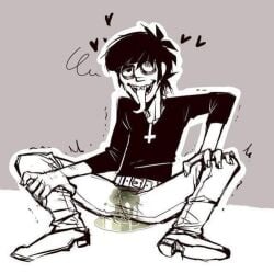 blissed_out clothed dizzy eyes_rolling_back fully_clothed gorillaz long_tongue male_only murdoc_niccals murdoc_niccals_(clint_eastwood) peeing peeing_self piss_kink pissing_self tongue_out urinating urination urine