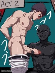 2boys abs balls balls_out big_balls big_penis buranko! burankoprn danganronpa erection handjob holding_penis japanese_text kiyotaka_ishimaru light_skin male male_focus male_masturbation male_nipples male_only masturbating_self_and_another masturbation muscular muscular_male naked nipples nude open_mouth pants_down pecs penile_masturbation penis penis_out shirtless six_pack smooth_skin stroking stroking_cock stroking_penis two-handed_masturbation two-handed_stroking wet yaoi