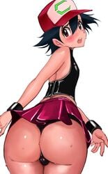 1boy androgynous ass big_ass bulge canon_crossdressing crossdressing femboy girly human male_only naglfar_sakura nintendo penis_under_skirt pokemon pokemon_rgby satoshi_(pokemon) sissy source_request sweat trap wet