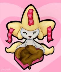 anthro box_of_chocolates candy chocolate closed_eyes dessert digital_media_(artwork) eyelashes feces feces_as_food feces_in_container feces_pile food generation_3_pokemon happy heart_symbol hi_res holding_object jirachi legendary_pokemon looking_at_viewer male mythical_pokemon nintendo open_mouth open_smile pattern_background pincoosh pokemon pokemon_(species) scat scatplay signature simple_background smile solo stink_fumes