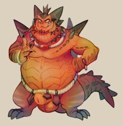 3_toes 4_fingers animal_genitalia anthro balls belly belt big_belly daftpatriot dragon flaccid front_view fully_sheathed horn looking_at_viewer magnus_(spyro) male male_only penis sheath smile solo spyro_reignited_trilogy spyro_the_dragon standing toes video_games