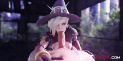 3d alternate_costume animated blender blonde_hair blue_eyes breasts erection fellatio female hat looking_at_viewer male mercy nipples no_sound oral overwatch penis pov straight tiaz-3dx video witch_hat witch_mercy