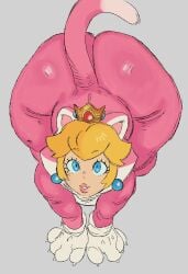 ass ass_focus blonde_hair bodysuit cat_peach dumbwitchyy fat_ass huge_ass mario_(series) onesie princess_peach