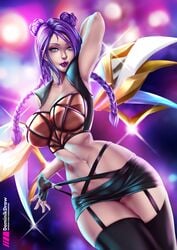 alternate_costume breasts female female_only k/da_kai'sa k/da_series kai'sa league_of_legends lipstick lord_dominik purple_hair purple_lipstick solo