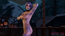 1girls 3d armpits blue_hair borderlands borderlands_2 breasts female gray_eyes invictussfm maya_(borderlands) naked nude smile solo source_filmmaker