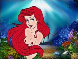1girls 4:3 anthozoan areola ariel_(the_little_mermaid) bedroom_eyes black_border border breasts cnidarian col_kink coral coral_reef disney disney_princess eyebrows eyelashes female hair half-closed_eyes half-length_portrait happy humanoid marine merfolk monster_girl_(genre) narrowed_eyes naughty_face navel nipples not_furry nude portrait red_hair sea seductive ship smile solo split_form suggestive the_little_mermaid_(1989_film) underwater vehicle water watercraft